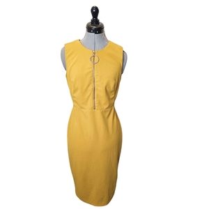 Business Calvin Klein Women Mustard Gold Sheath Career Professional Zipper Dress